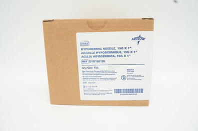 Medline SYR100195 Hypodermic Ndle 19G x 1inch (x) - Box of 100